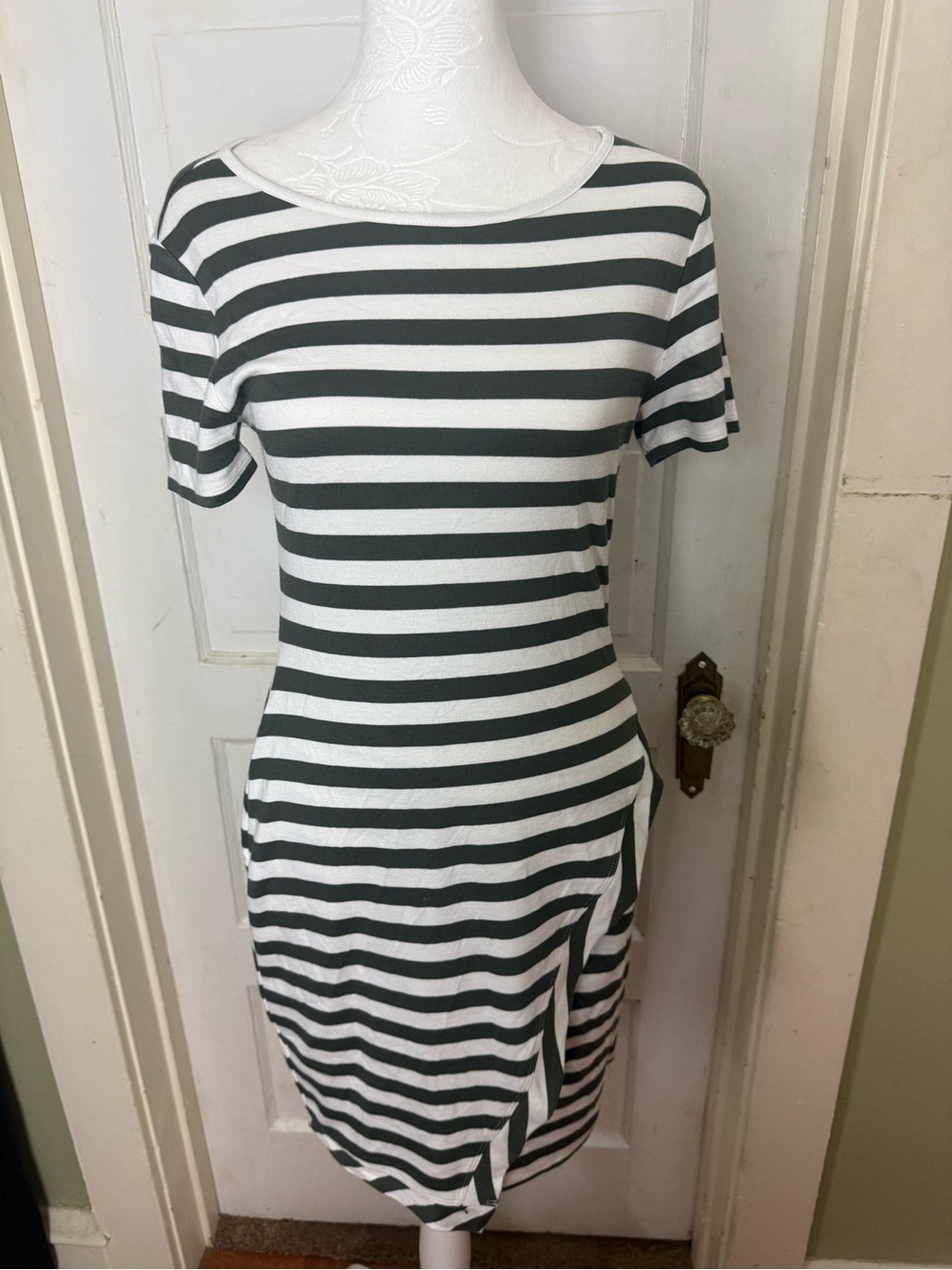 41 Hawthorn Striped Asymmetrical Tulip Hem T-Shirt Dress